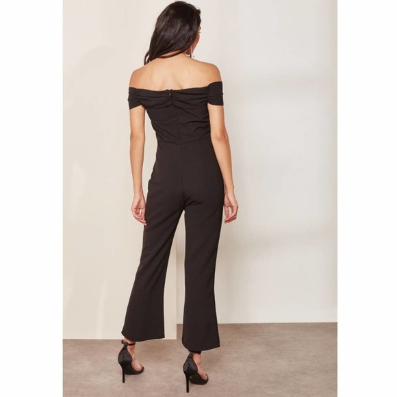Foxiedox Thea Gathered Off-The-Shoulder Jumpsuit in Black - Picture 2 of 7